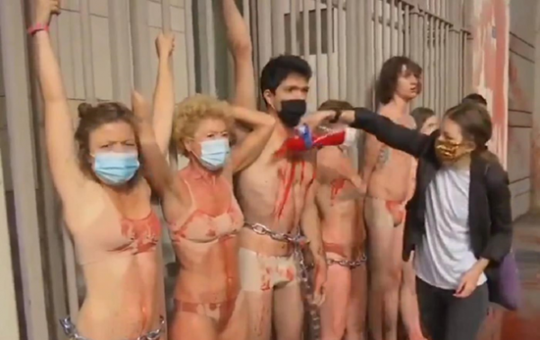 В Париже голые экоактивисты приковали себя цепью - «В мире»