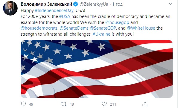«Украина с вами!»: Зеленский поздравил американцев с Днем независимости - «Новороссия»